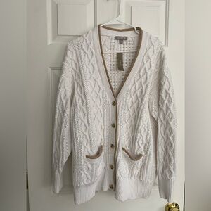 J.Crew Cable Knit cardigan with contrast trim
